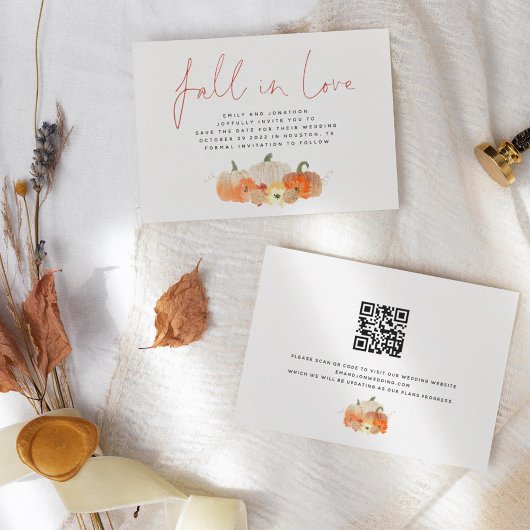 Save The Date Chute en amour Glittery Citrouille QR Code Mariage