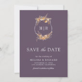Save The Date Chute Fleur sauvage Crest QR Code Dusty Purple Mar (Devant)