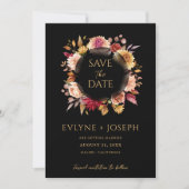 Save The Date Chute noire Floral moderne Boho foncé Mariage (Devant)