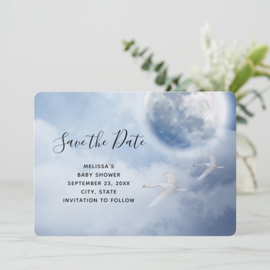 Save The Date Ciel bleu magique avec cygnes volants (Debout devant)