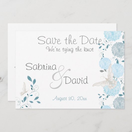 Save The Date Ciel Bleu papillon Chrysanthème Enregistrer la dat (Devant / Derrière)