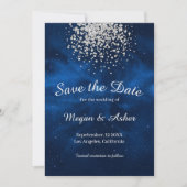 Save The Date Ciel de nuit bleu Galaxy avec Confetti argenté (Devant)