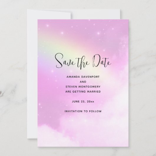 Save The Date Ciel rose avec citron jaune arc-en-ciel Enregistre (Devant)