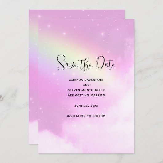 Save The Date Ciel rose avec citron jaune arc-en-ciel Enregistre (Devant / Derrière)
