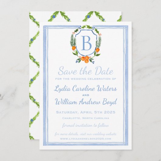 Save The Date Cimetière d'aquarelle de Citrus, Mariage de Chinoi (Devant / Derrière)