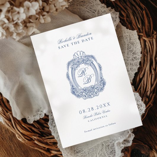 Save The Date Cimier baroque Bleu français Mariage antique