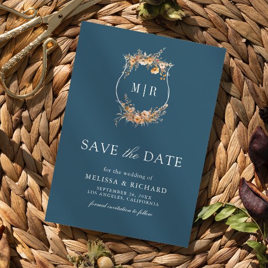 Save The Date Cimier Fleur sauvage automne QR Code Dusty Blue Ma