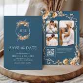 Save The Date Cimier Fleur sauvage automne QR Code Dusty Blue Ma