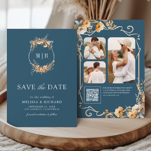 Save The Date Cimier Fleur sauvage automne QR Code Dusty Blue Ma