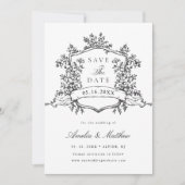 Save The Date Cimier floral classique Noir & blanc Mariage photo (Devant)