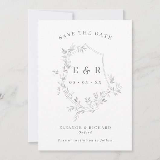 Save The Date Cimier gris Feuille classique Monogramme Mariage P (Devant)