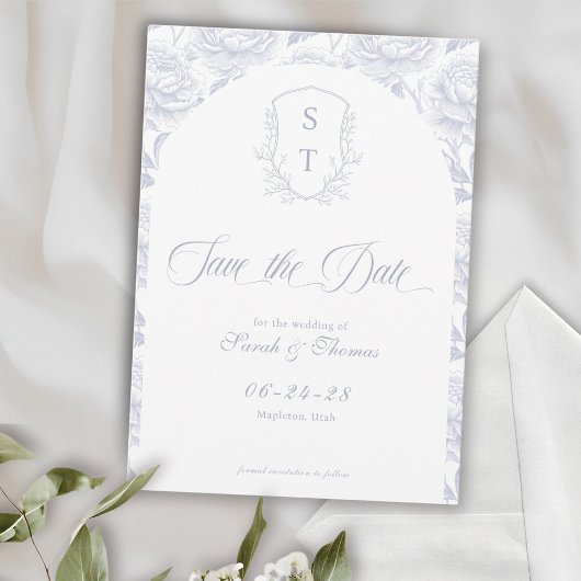 Save The Date Cimier Monogramme Dusty Blue Script