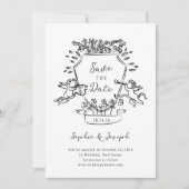 Save The Date Cimier tiré à la main avec les Cherubs et votre ph (Devant)