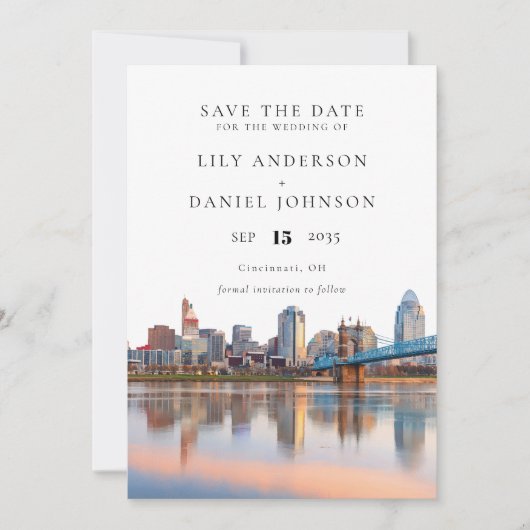 Save The Date Cincinnati Skyline Watercolor Ohio Wedding (Devant)