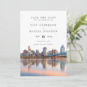 Save The Date Cincinnati Skyline Watercolor Ohio Wedding (Debout devant)