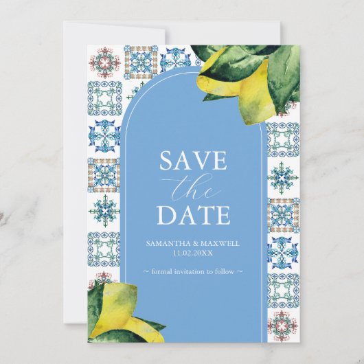 Save The Date Citron bleu et jaune Amalfi Annonces Mariages (Devant)