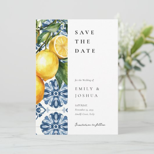 Save The Date Citron Citrus Positano Mariage italien (Debout devant)