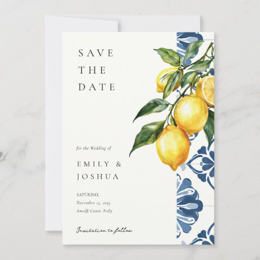 Save The Date Citron Citrus Positano Mariage italien (Devant)