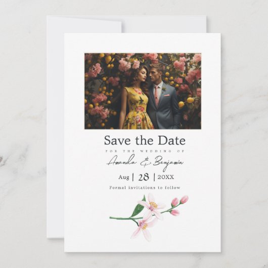 Save The Date Citron italien Mariage botanique Photo QR Code (Devant)