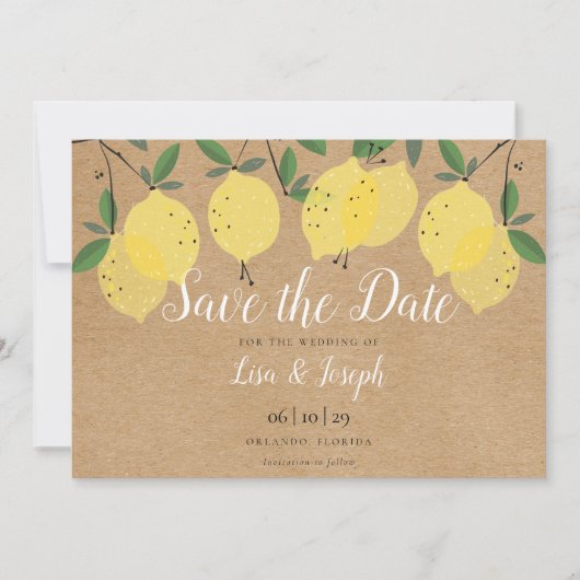 Save The Date Citrons Bohème Élégant Script Rustique (Devant)