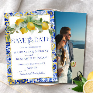 Save The Date Citrons de Carrelage Bleu Méditerranéen Mariage ph
