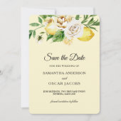 Save The Date Citrons jaunes pastel aquarelle moderne & feuille (Devant)
