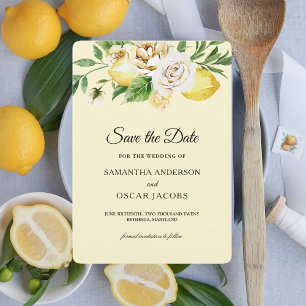 Save The Date Citrons jaunes pastel aquarelle moderne & feuille