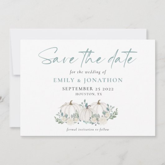 Save The Date Citrouille blanc Florals QR Code Mariage (Devant)