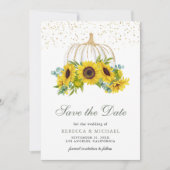 Save The Date Citrouille blanc Tournesols Code QR Photo Mariage (Devant)