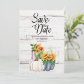 Save The Date Citrouille d'aquarelle en bois blanc rustique (Debout devant)