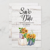 Save The Date Citrouille d'aquarelle en bois blanc rustique (Devant / Derrière)