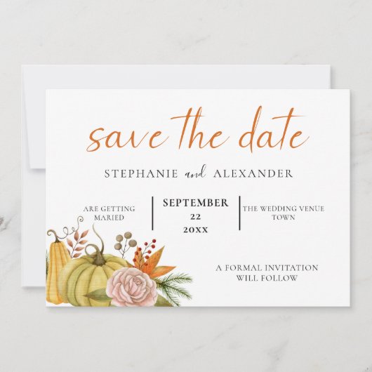 Save The Date Citrouille d'automne Floral Mariage QR Code (Devant)