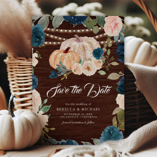 Save The Date Citrouille de bois Mariage bleu marine