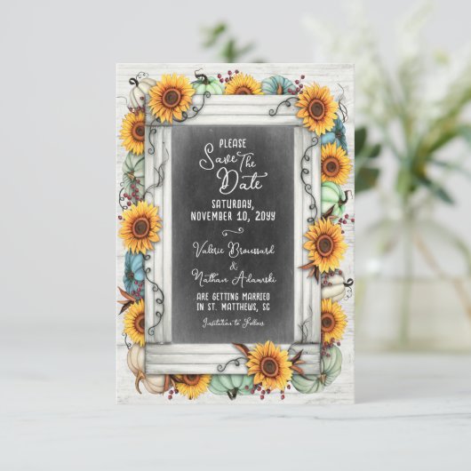 Save The Date Citrouille de tournesol Automne ferme Mariage camp (Debout devant)