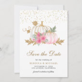 Save The Date Citrouille d'or et blanc rose Mariage de fleurs (Devant)