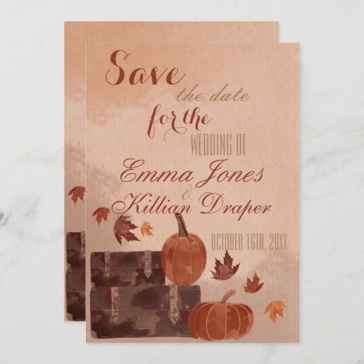Save The Date Citrouille et Feuille d'automne (Devant / Derrière)