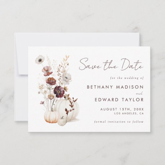 Save The Date Citrouille Fleur sauvage Boho Automne Mariage (Devant)