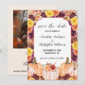 Save The Date Citrouille Fleurale Aquarelle d'Automne Rustique (Devant / Derrière)