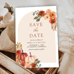 Save The Date Citrouille Fleurie en Terracotta pour Mariage
