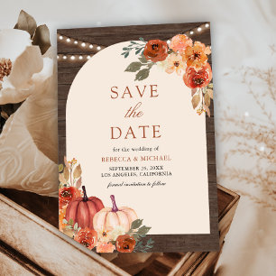 Save The Date Citrouille Fleurie en Terre Cuite Bois de Grange M