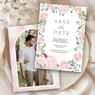 Save The Date Citrouille Fleurie Rose Rougissant Photo Mariage