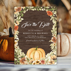 Save The Date Citrouille Floral Terme de automne Mariage de bois