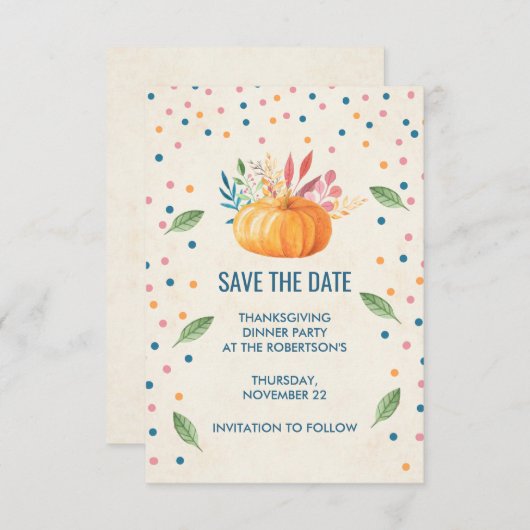 Save The Date Citrouille orange Aquarelle avec Confetti (Devant / Derrière)