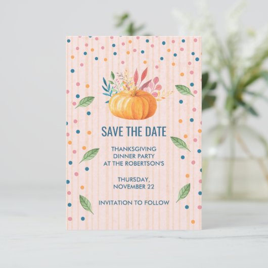 Save The Date Citrouille orange sur Pink et Gold Stripes STD (Debout devant)