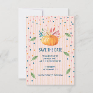 Save The Date Citrouille orange sur Pink et Gold Stripes STD