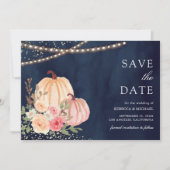 Save The Date Citrouille rose Pêche Floral Marine Blue Mariage (Devant)