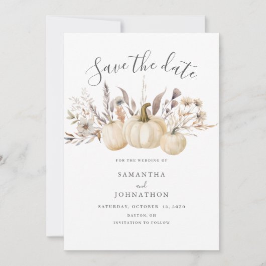 Save The Date Citrouille rustique Mariage d'automne (Devant)