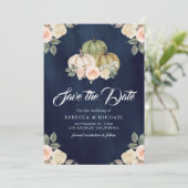 Save The Date Citrouille Sage Green Pêche Mariage Floral Marine (Debout devant)