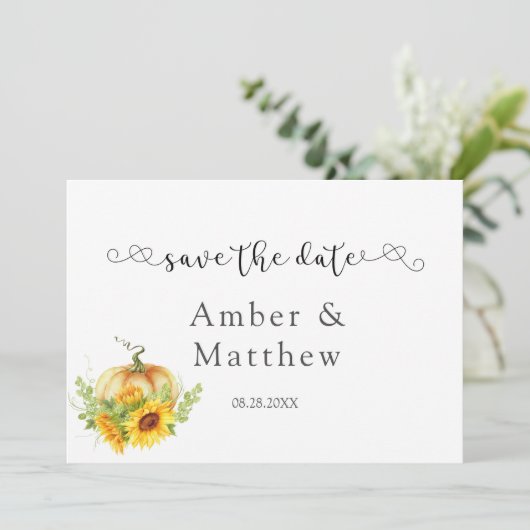 Save The Date Citrouille Sunflowers Mariage Enregistrer Les Cart (Debout devant)