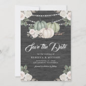 Save The Date Citrouille vert Sage Mariage en bois fleuri (Devant)
